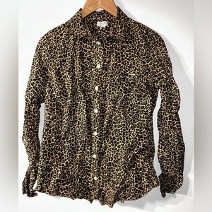 J. Crew Button-Up Collared Shirt Cheetah Print Women's Size Medium EUC